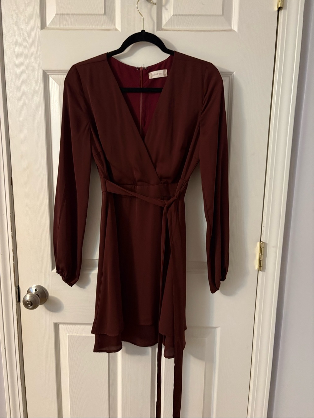 Altar'd State Long Sleeve Wrap Dress in Deep Brown